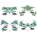 Green and blue crystal face jewels and rhinestone stickers for makeup set in four styles - Cyan Combination Set