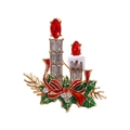 Elegante spilla a candela di Natale con fiamma rossa e foglie di agrifoglio verde decoro - QT0795 Candele di Natale