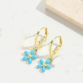 Orecchini pendenti a fiore blu minimalisti con cuore dorato e finitura metallica - Fiore Blu (ES2615-3)