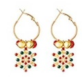 Christmas earrings with golden snowflake pendants, red and green rhinestones and bells - Rhinestone Snowflake Bell (EHMT-042HJ-JS)