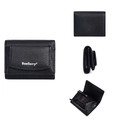 Klassische schwarze Damen-Brieftasche aus Leder mit Litschimuster und vielen Kartenfächern - Schwarz