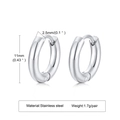 Macro detail of 11mm stainless steel hoop earrings with size measurements in silver - 2.5*11mm / Silver
