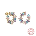 Minimalist S925 sterling silver hoop earrings with multi-colored marquee cut zircons - 925 Silver / Gold Multicolor Zirconia Semi-hoop (60249480778C)