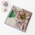 Elegant floral and palm leaf print silk scarf in pink, green, and beige with purple edges - Pink Green Big Floral