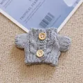 Mini grey cable-knit doll cardigan sweater featuring two rustic wooden buttons detail - Grey [Wood Button] Sweater