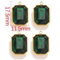 Detailed size view of four emerald green crystal pendants with gold stainless steel edges - Rectangle / Green
