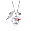 Silver heart urn necklace with pink crystal charm and cardinal bird engraving - October/Pink