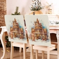 Christmas chair covers featuring cute gingerbread house and man patterns on faux linen - Faux Linen Gingerbread House (YT05-14)
