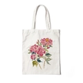 White canvas tote bag featuring an artistic pink and green watercolor rose floral print - Style O-Pink Rose