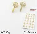 Golden key stud earrings with sparkling cubic zirconia on card packaging for women - Key