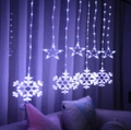 Blue and purple LED curtain lights with star and snowflake shapes for bedroom decor - 4 Small Stars 4 Snowflakes 8 Hangings (Pure White)