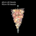 Pink inverted Christmas tree teardrop wreath with LED lights and festive ornaments - Pink Bead Chain Upside Down Tree 60cm With Lights