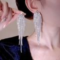 Luxurious silver long tassel rhinestone drop earrings for elegant bridal gowns - Silver Radiant Rhombus Tassel (327)