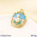 Ciondolo vintage francese in acciaio inossidabile 18K con smalto blu, fiori e perle - Stile Perla Floreale in Smalto Blu (KLJ10191-ZLA)