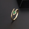 Anello a serpente regolabile placcato oro con zircone verde a forma di goccia - Anello Aperto in Zircone a Goccia d'Acqua Verde