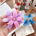 Handmade plush flower brooch with gradient purple and blue petals and pearl accents - Pink-Purple Fireworks Brooch / One Size