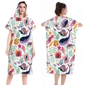 White quick-dry microfiber beach poncho with colorful ocean sea life and whale prints - One Size / Button Style - Undersea World