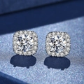 Square halo stud earrings in 925 sterling silver featuring round moissanite stones - 925 Silver / White 2 Carat Moissanite Stud Earrings