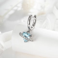 Silver star planet earrings with light blue heart gemstone and sparkling zircon accents - Light Sea Blue Style (A902-4) / Single Piece