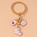 Cute pink cow cloud and milk carton enamel keychain with golden metal ring and chain - Cow