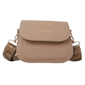 Beige small crossbody bag with crocodile embossing and a wide jacquard letter strap - Khaki