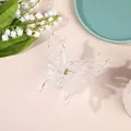 Detaillierte Makroansicht der transparenten Schmetterlings-Haarklammer mit Goldfeder - 10cm Große Schmetterlingsklaue / Transparent
