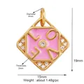 Detail of pink enamel LOVE heart pendant with zircon accents, sized 15x19mm for DIY jewelry - Pink LOVE Square (M611690-Pink)