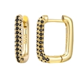 Chic 18k gold-plated S925 silver hoop earrings with double-row black zircon pavé inlay - Rectangle Hoop (JQH0070) / Gold-Black