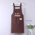 Brown striped cotton apron for women with strawberry pattern and adjustable straps - Brown - Striped Cotton Linen Strap