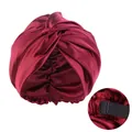 Gorro de satén rojo vino ajustable con diseño cruzado efecto seda para dormir - Burdeos