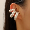 Three-piece set of silver metal ear cuffs with textured ridges and sphere design - 28 White K