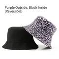 Sombrero de pescador reversible con estampado de leopardo púrpura y tela negra lisa - Leopardo Púrpura/Negro (Reversible)