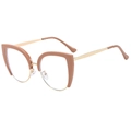 Gafas de ojo de gato de media montura en acetato marrón claro y metal dorado - Caqui