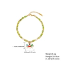 Evil eye beaded bracelet with green malachite stones and gold spheres for women - Grass Green/Crescent Eye