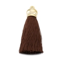 Brown cotton tassel pendant with golden stainless steel cap for bags and keychains - Brown Tassel (KLJ6053-Z)