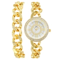 Luxuriöses goldenes Damenuhren-Set mit Strass-Lünette und passendem Gliederketten-Armband - Gold
