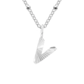 Silver stainless steel necklace with V letter pendant and radial texture detail - Letter V / Silver
