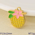 Pineapple shape enamel pendant in yellow finish with pink flower detail 13x12mm - Pineapple Flower Style (KLJ9503-ZLA)