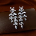 Detailed view of vintage silver earrings with floral zircon tassels on dark background - 21# Silver Pin Silver Wheat Ear Tassel