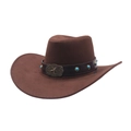 Classico cappello da cowboy marrone scuro con perle turchesi e fascia in pelle a stella - M (56-58cm) / caffè