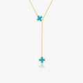 Elegant gold Y-shaped necklace featuring two blue cross pendants on a sleek chain - 925 Silver / White Gold