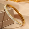 Brazalete de acero inoxidable dorado con tres filas de cristales de circonita - Brazalete Estilo Cielo Estrellado Dorado
