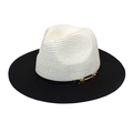 Chapeau Fedora bicolore avec couronne blanche scintillante, bord noir et boucle dorée - M (56-58cm) / Noir + Blanc Pur
