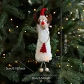 Plush reindeer Christmas ornament with red knit hat and felt tree, 31cm hanging decor - Long Plush Reindeer A