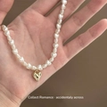 Beaded necklace with white heart pearls and a golden heart pendant for layered styling - Imitation Pearl Heart Pendant Necklace