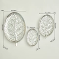 Three-piece silver leaf decorative metal trays with detailed vein textures and dimensions - Electroplated Silver