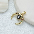Gold crescent moon pendant with colorful evil eye zircon stones on white texture - D3525JE Pendant 25