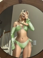 Bikini 3 pièces vert menthe scintillant avec haut croisé, bas noué et manchons - Vert clair
