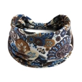 Bohemian Paisley Yoga Stirnband in blau-braunem elastischem Stoff für Damen - Blau Braun Weiß Böhmischer Blumendruck (#86)