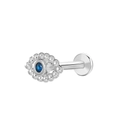 Silver piercing stud with brilliant blue zircon heart pendant and flat back post - Silver Blue Stone Eye (K-946)